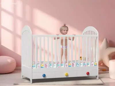 Little Girl in Bed Standing Fur 3D model