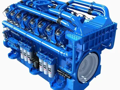 Blue V12 Diesel Engine 3D model