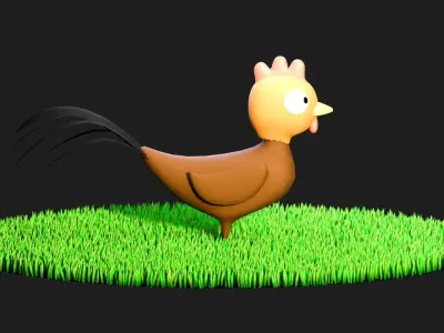 Cartoon Rooster Rigged Low-poly 3D model