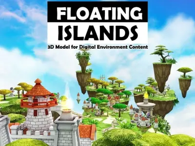 Floating Islands Low-poly 3D model