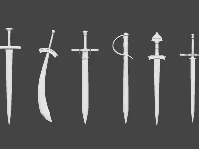 30 Low poly medieval fantasy sword melee weapons IMM brush 3D model