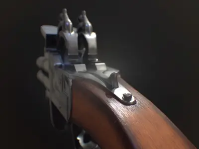 Flintlock gun with wooden handle Low-poly 3D model