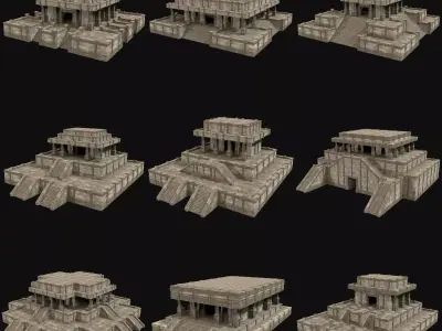 ANCIENT TEMPLE PYRAMID AZTEC MAYAN INCA PLATFORM RUIN COLLECTION Low-poly 3D model