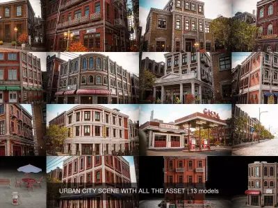 URBAN CITY SCENE WITH ALL THE ASSET 3D Model Collection
