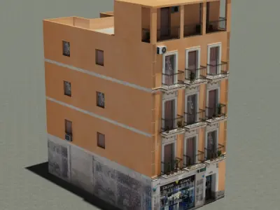 Building with balconies and balconies Low-poly 3D model