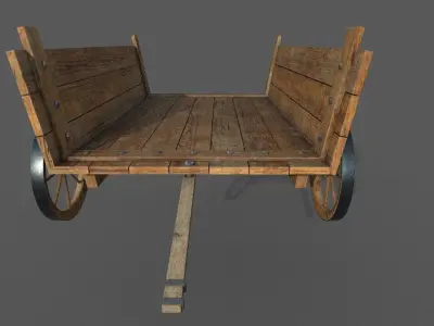 Low-poly wooden wagon 3D model Low-poly 3D model