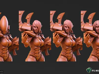 Space Elf Female Soldier Pose 5 - 8 Variants and 2 Pinups 3D print model