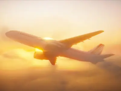 Plane in Clouds - Day time and night time Low-poly 3D model