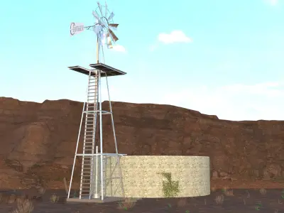 Windmill in desert 3D model
