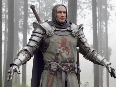 Crusader knight in armor Low-poly 3D model