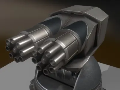 Futuristic Gatling Gun Tower Animated Low-poly 3D model