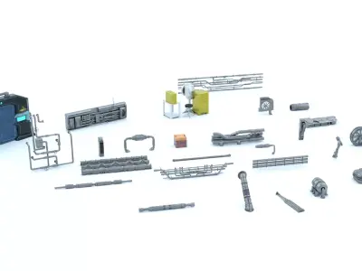 30 Sci Fi Military Props Modular Kit Game-Ready PBR Low-poly 3D model