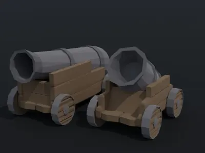 Cartoon medieval cannon Polygonal Style Low-poly 3D model