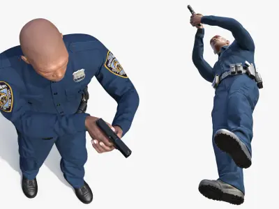 NYPD Cop Aiming with Gun 3D model