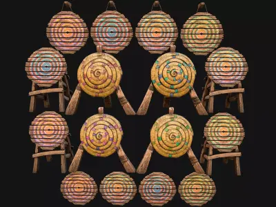 Medieval Wooden Target Furniture Training Camp Pack Low-poly 3D model