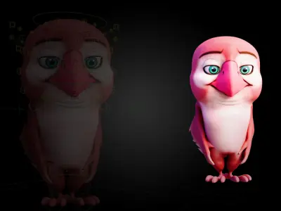 Chibi Parrot - 3D Red - Rigged Cartoon Bird Low-poly 3D model