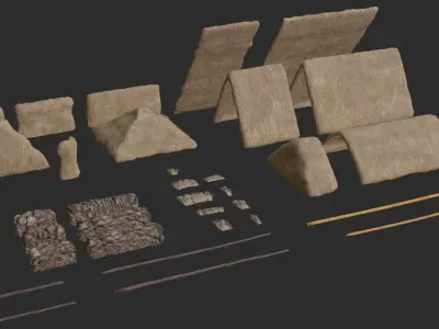 Thatched House Modular Kit Low-poly 3D model