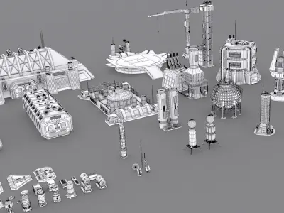 sci fi industrial objects 3D model