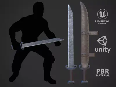 Viking Forged Long Seax Low-poly 3D model
