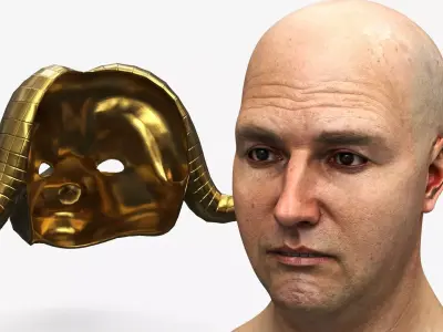 Geometric Bull Head Mask Gold on Head 3D model