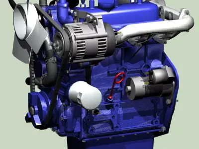 Popular 3-cylinder diesel engine 3D model