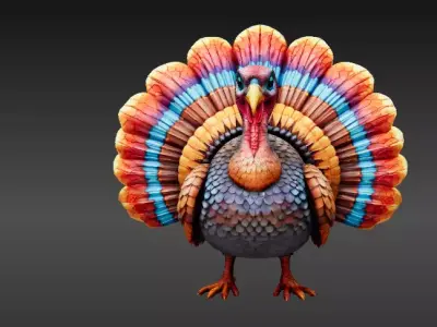 Stylized Low-Poly Thanksgiving Turkey 3D Model Printable Low-poly 3D model