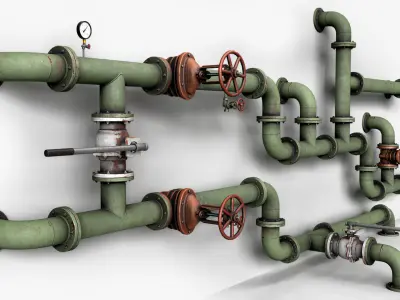 Modular industrial pipes and valves Low-poly 3D model
