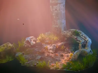 Ecosystem low scale plant Grass and animals 3D model