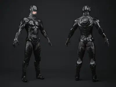 Space Soldier in Black Armor Rigged for Maya 3D model