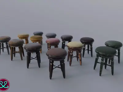 Realistic Pbr Ottomans Awesome Footstool Pack Free low-poly 3D model
