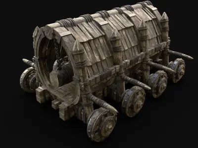 BATTERING RAM MEDIEVAL WAR MACHINE SIEGE ENGINE TANK AAA Low-poly 3D model