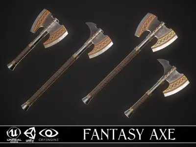 Fantasy Axe 2 - 4 Variations 3D Model Collection