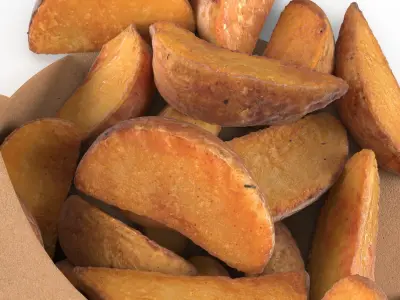 Rustic Potato Wedges in Kraft Packaging 3D model