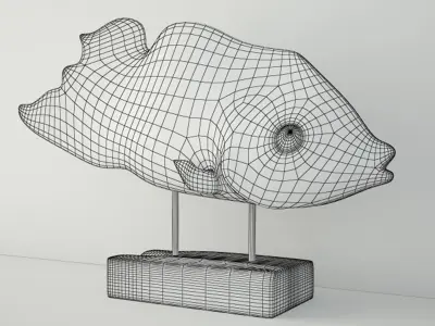 Hand Carved Driftwood Fish On Stand 3D model