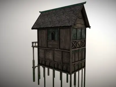 Medieval Lake Village - House 2 with interiors Low-poly 3D model