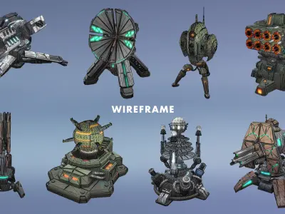 Tower Defence Sci-Fi Turrets Pack v2 Low-poly 3D model