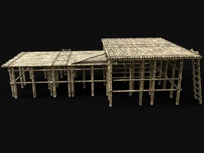 BAMBOO PIER BRIDGE LOG PLATFORM JUNGLE PORT DOCK CONSTRUCTION Low-poly 3D model