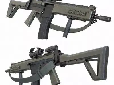 IA2 Assault Rifle with rds - 3xMag - foregrip - and rifle sling Low-poly 3D model