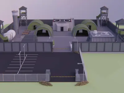 Military Base - Low Poly Style Low-poly 3D model