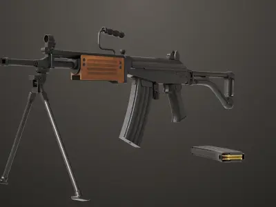 Machine Gun 13 Wood Handle All PBR Unity UE Textures Low-poly 3D model