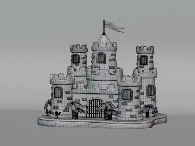 Cartoon Kingdom castle with tower Low-poly 3D model