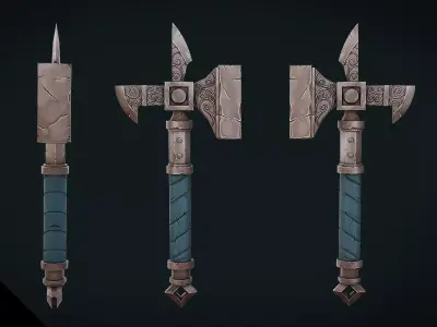 Stylized Fantasy War Hammer - Game Ready Hand Painted Weapon Low-poly 3D model