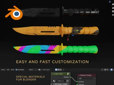 Military knife multicolored counter strike Blender 3D model