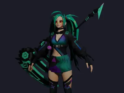Kimutsa female character with long hair and eyes Low-poly 3D model