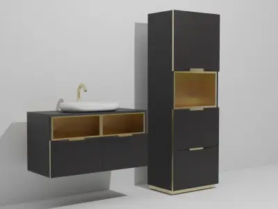 Bathroom cabinets black and gold Free 3D model