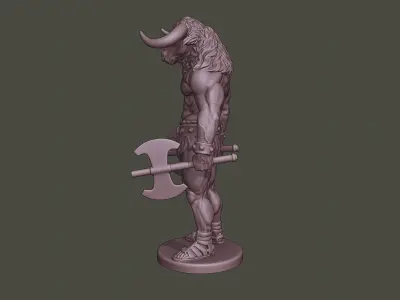 Minotaur Warrior Stand3 two Axes 3D print model