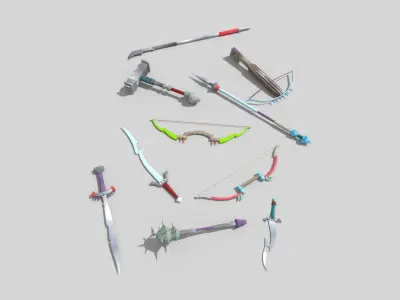 10 low poly fantasy weapons pack Low-poly 3D model