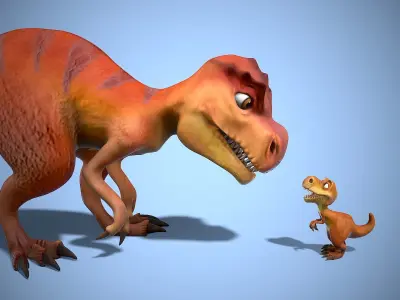 Dino family Low-poly 3D model