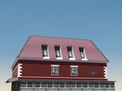 Building Lowpoly house with roof and tiled roof Low-poly 3D model