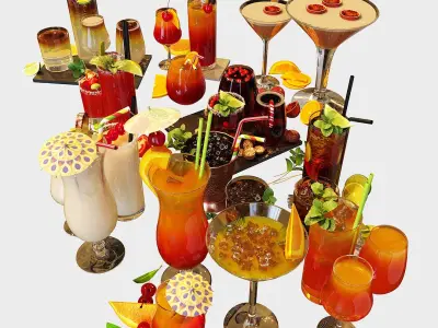 Cocktail Liquid and Glass Set 3D model